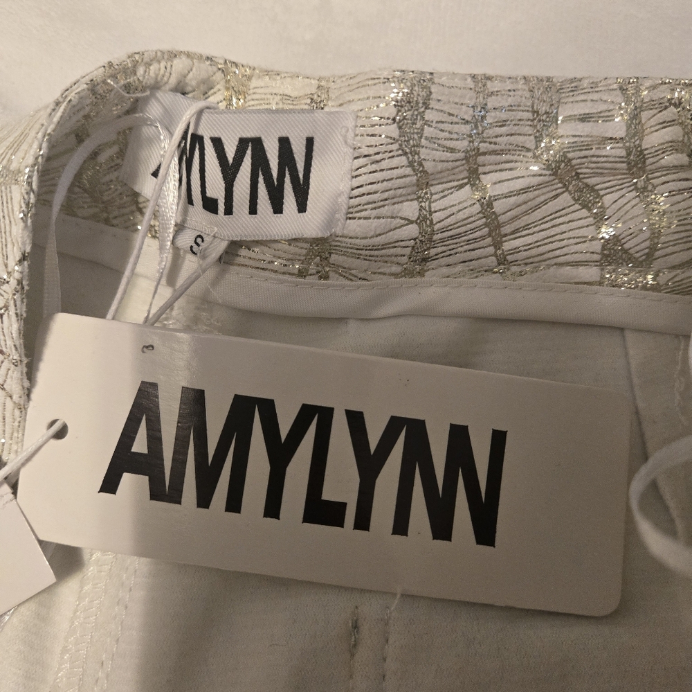 NWT Amylynn Lupe Printed Metallic Pants Sise Small Color Silver/Gold - Picture 13 of 15